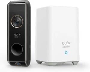 Shows a product image of the Eufy smart doorbell, it's a video doorbell with no subscription and many features - techgoodandbad.com