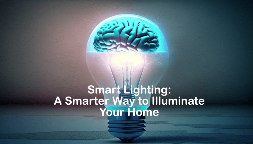 A smart lighting example of a futuristic light bulb and brain combined with the article title Smart Lighting: A Smarter Way to Illuminate Your Home